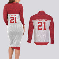 Queensland Tonga Custom Couples Matching Long Sleeve Bodycon Dress and Long Sleeve Button Shirt QLD with Tongan Ngatu Pattern LT9 - Polynesian Pride