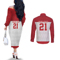 Queensland Tonga Custom Couples Matching Off The Shoulder Long Sleeve Dress and Long Sleeve Button Shirt QLD with Tongan Ngatu Pattern LT9 - Polynesian Pride