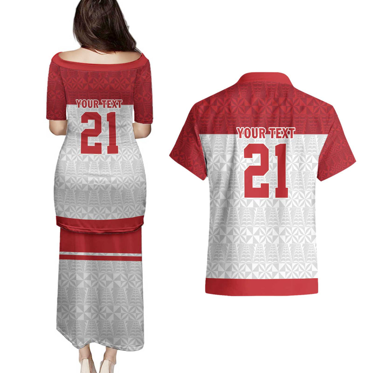 Queensland Tonga Custom Couples Matching Puletasi and Hawaiian Shirt QLD with Tongan Ngatu Pattern LT9 - Polynesian Pride