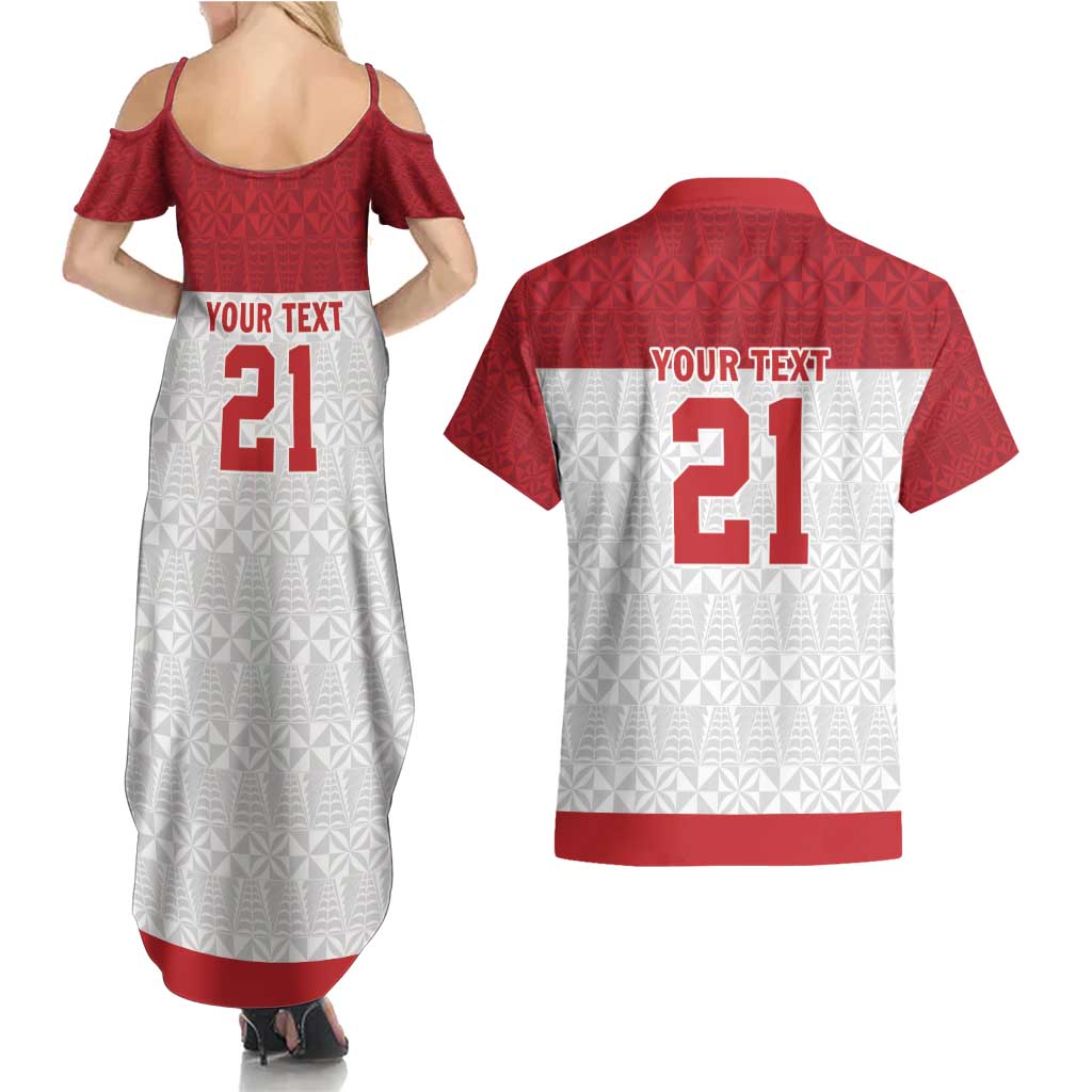 Queensland Tonga Custom Couples Matching Summer Maxi Dress and Hawaiian Shirt QLD with Tongan Ngatu Pattern LT9 - Polynesian Pride