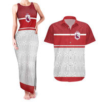 Queensland Tonga Custom Couples Matching Tank Maxi Dress and Hawaiian Shirt QLD with Tongan Ngatu Pattern LT9 Red - Polynesian Pride
