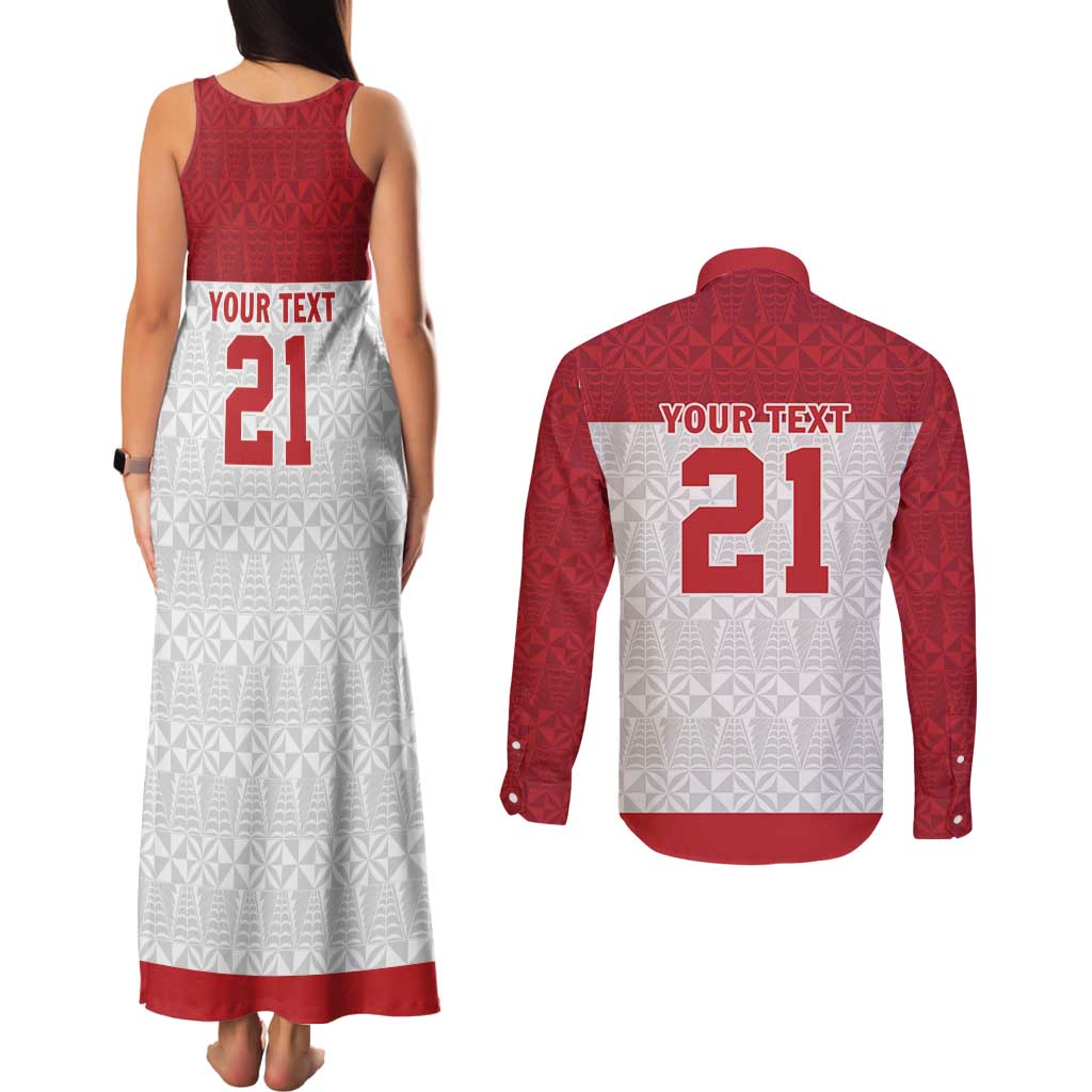 Queensland Tonga Custom Couples Matching Tank Maxi Dress and Long Sleeve Button Shirt QLD with Tongan Ngatu Pattern LT9 - Polynesian Pride