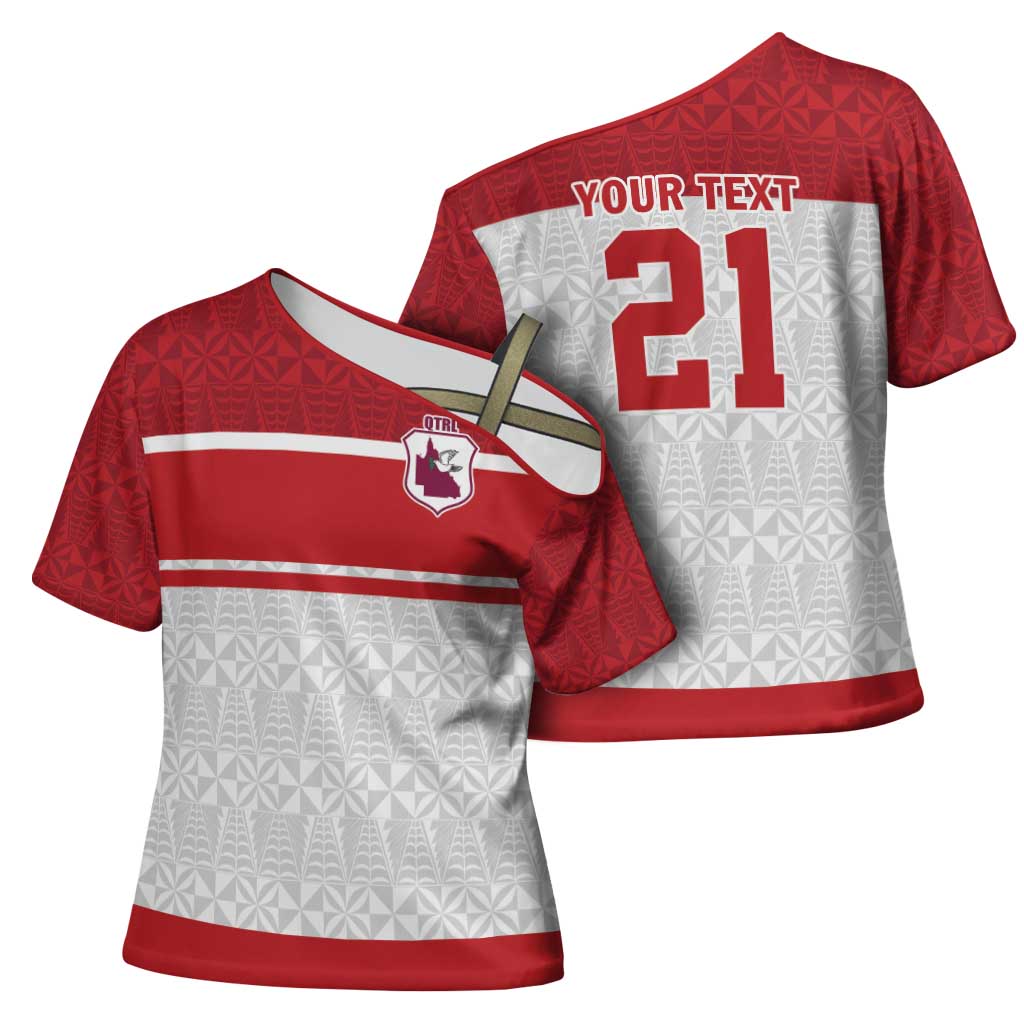 Queensland Tonga Custom Cross Shoulder Shirt QLD with Tongan Ngatu Pattern LT9 - Polynesian Pride