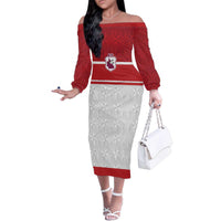 Queensland Tonga Custom Family Matching Off The Shoulder Long Sleeve Dress and Hawaiian Shirt QLD with Tongan Ngatu Pattern