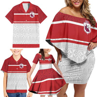Queensland Tonga Custom Family Matching Off Shoulder Short Dress and Hawaiian Shirt QLD with Tongan Ngatu Pattern