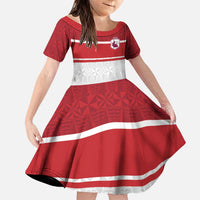 Queensland Tonga Custom Family Matching Puletasi and Hawaiian Shirt QLD with Tongan Ngatu Pattern LT9 Daughter's Dress Red - Polynesian Pride