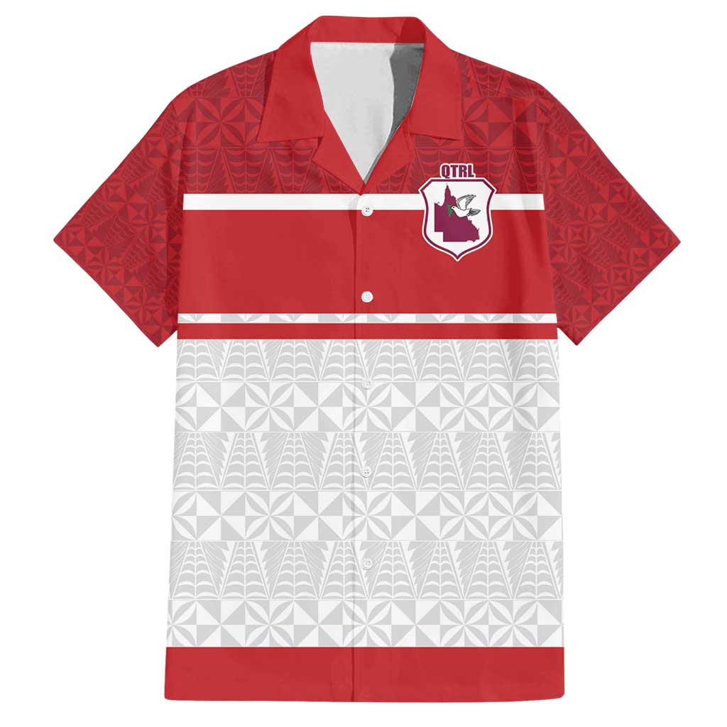 Queensland Tonga Custom Family Matching Puletasi and Hawaiian Shirt QLD with Tongan Ngatu Pattern LT9 Dad's Shirt - Short Sleeve Red - Polynesian Pride