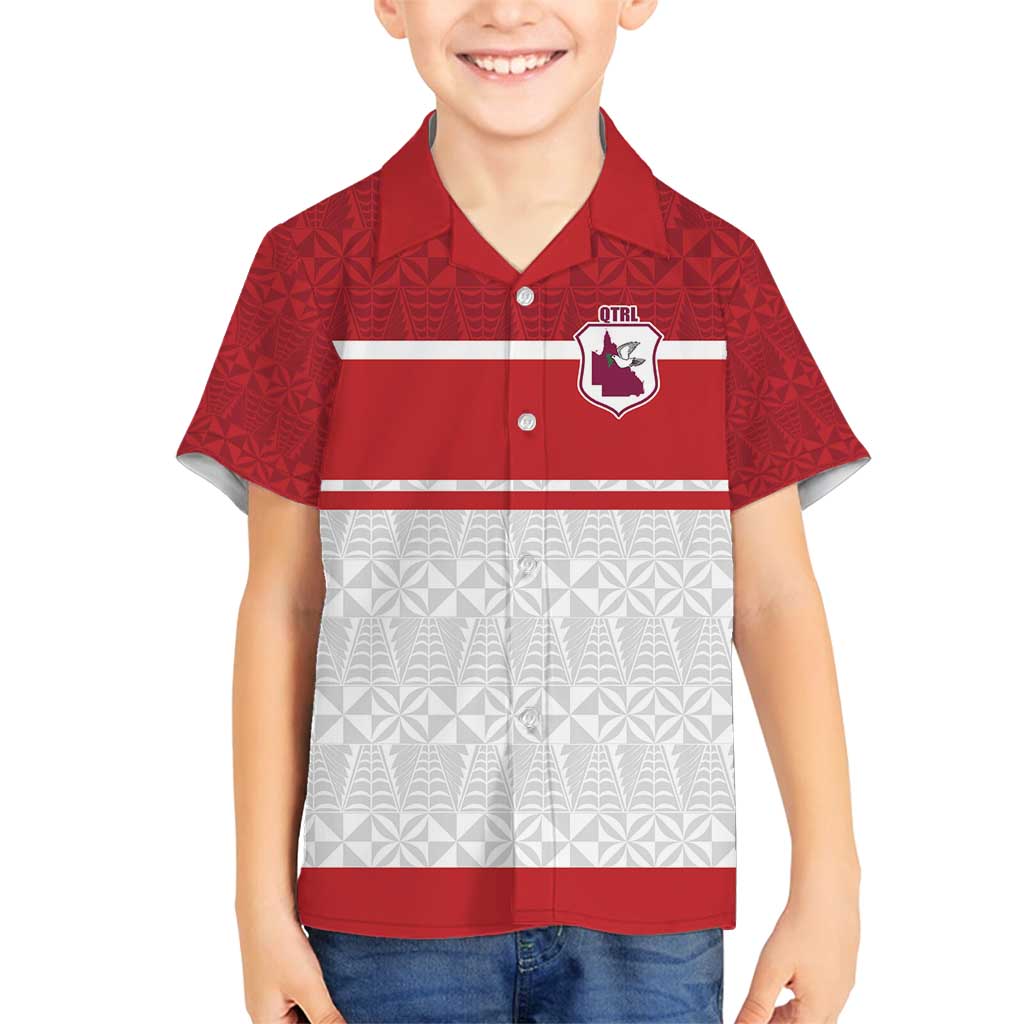 Queensland Tonga Custom Family Matching Puletasi and Hawaiian Shirt QLD with Tongan Ngatu Pattern LT9 Son's Shirt Red - Polynesian Pride