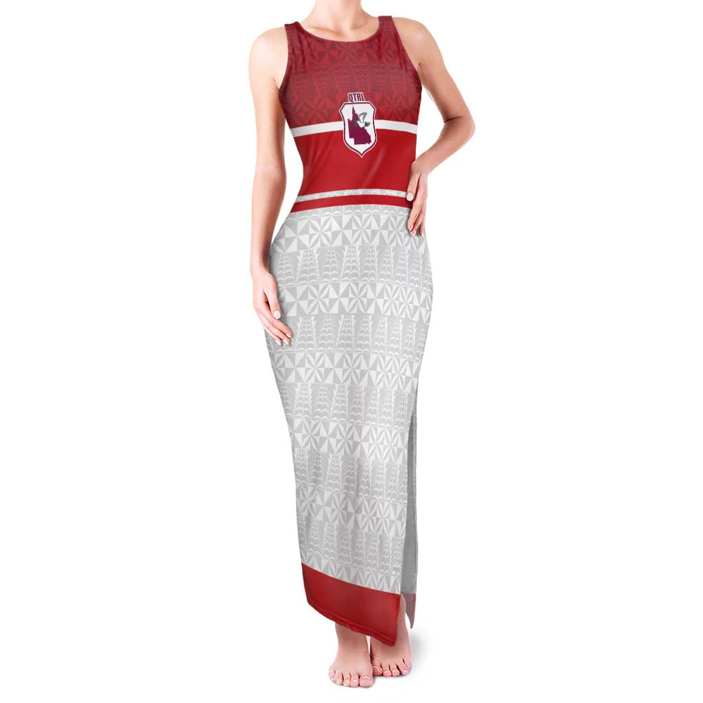 Queensland Tonga Custom Family Matching Tank Maxi Dress and Hawaiian Shirt QLD with Tongan Ngatu Pattern