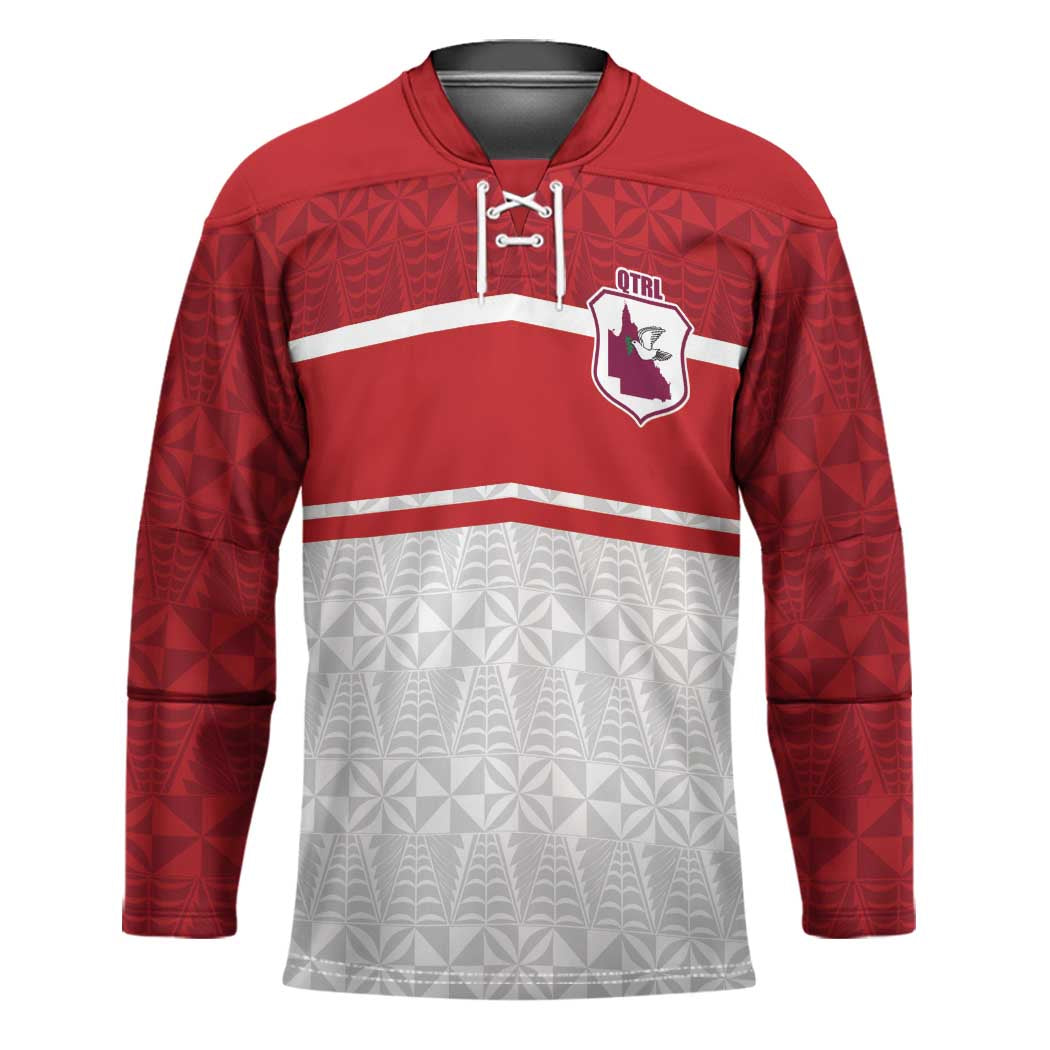 Queensland Tonga Custom Hockey Jersey QLD with Tongan Ngatu Pattern LT9 Unisex Red - Polynesian Pride