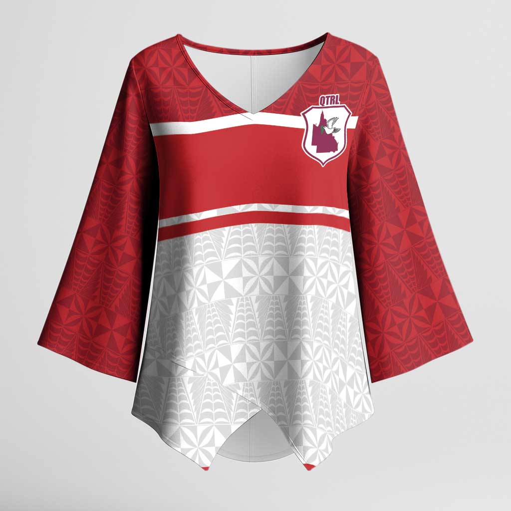 Queensland Tonga Custom Kimono Sleeve Blouse QLD with Tongan Ngatu Pattern LT9 Female Red - Polynesian Pride