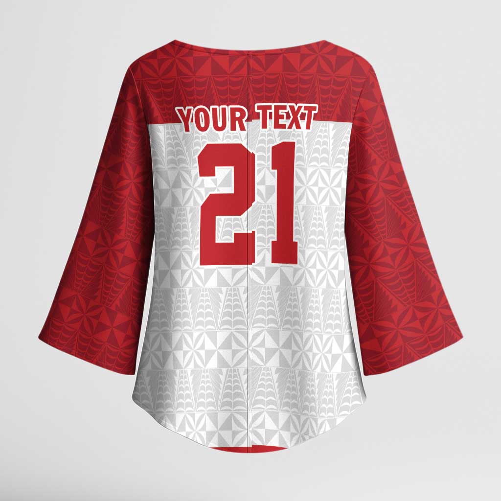 Queensland Tonga Custom Kimono Sleeve Blouse QLD with Tongan Ngatu Pattern LT9 - Polynesian Pride