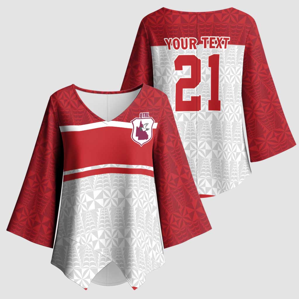 Queensland Tonga Custom Kimono Sleeve Blouse QLD with Tongan Ngatu Pattern LT9 - Polynesian Pride