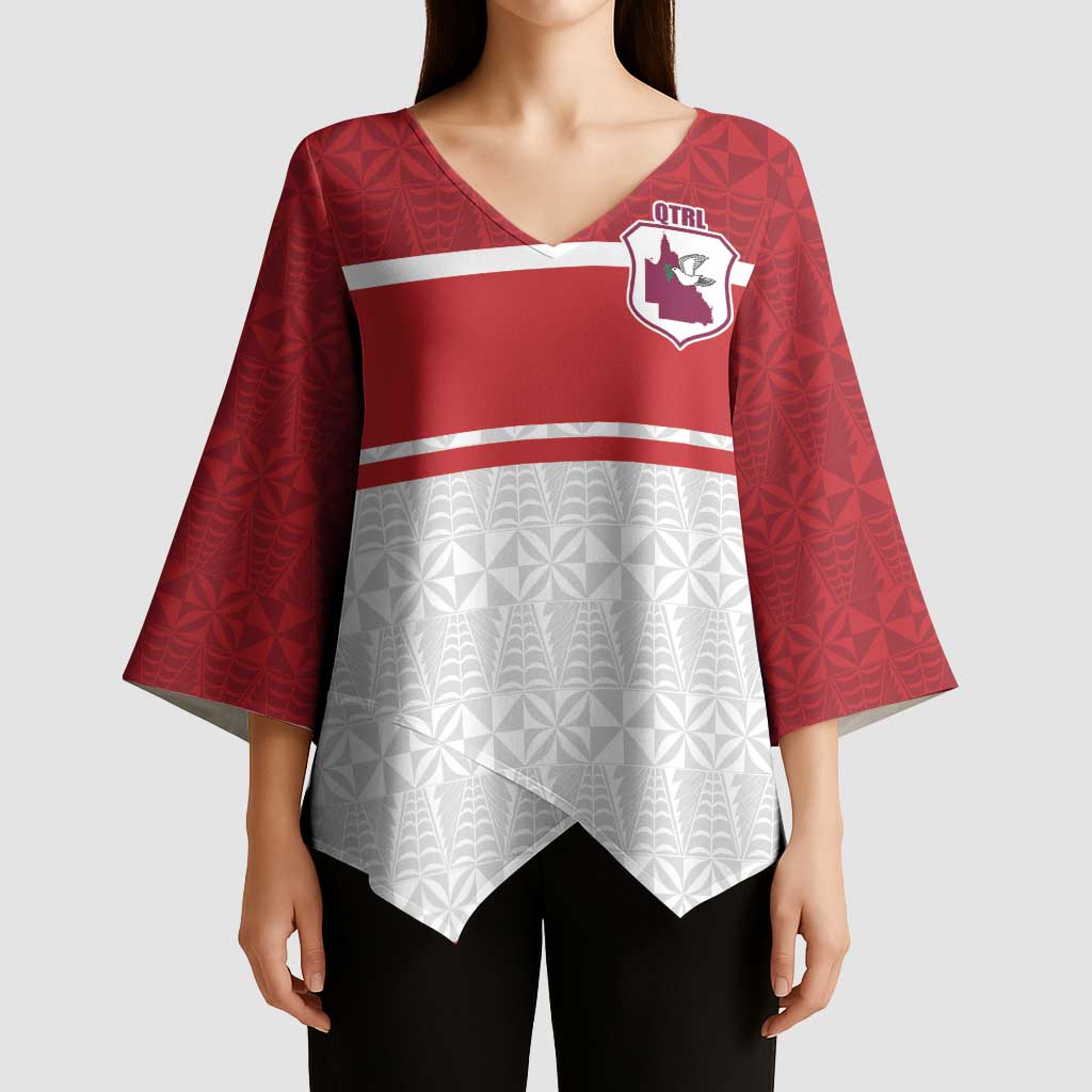 Queensland Tonga Custom Kimono Sleeve Blouse QLD with Tongan Ngatu Pattern LT9 - Polynesian Pride