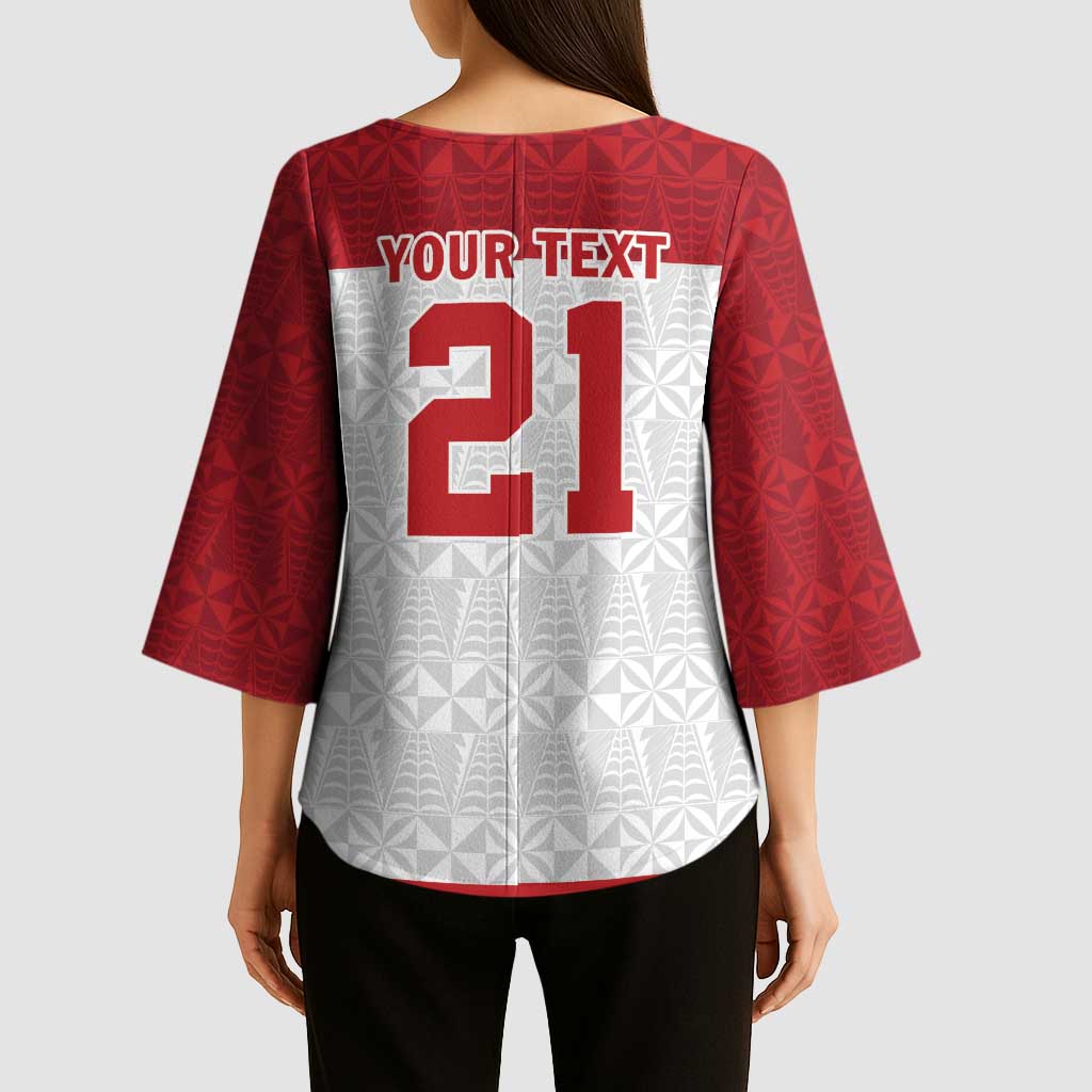Queensland Tonga Custom Kimono Sleeve Blouse QLD with Tongan Ngatu Pattern LT9 - Polynesian Pride