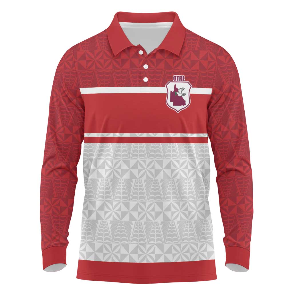 Queensland Tonga Custom Long Sleeve Polo Shirt QLD with Tongan Ngatu Pattern
