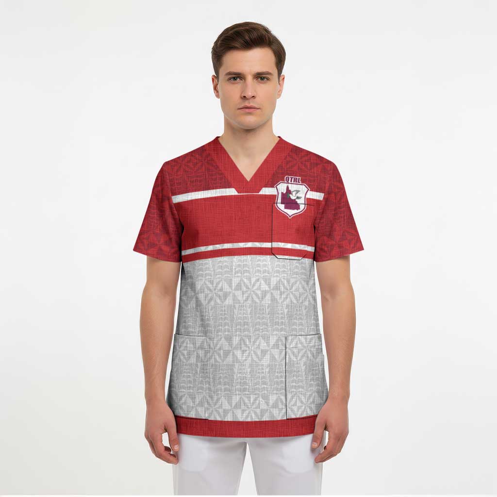 Queensland Tonga Custom Scrub Top QLD with Tongan Ngatu Pattern - Polynesian Pride