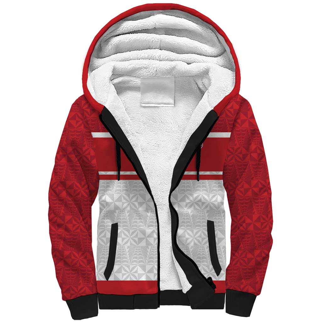 Queensland Tonga Custom Sherpa Hoodie QLD with Tongan Ngatu Pattern LT9 Unisex Red - Polynesian Pride