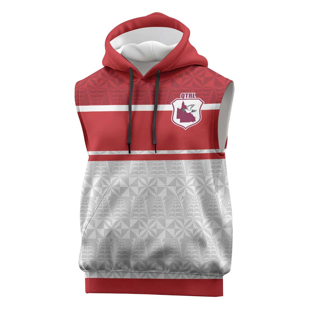 Queensland Tonga Custom Sleeveless Hoodie QLD with Tongan Ngatu Pattern LT9 Red - Polynesian Pride