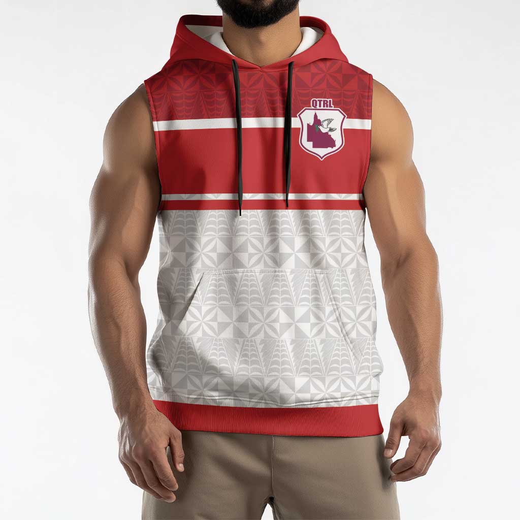 Queensland Tonga Custom Sleeveless Hoodie QLD with Tongan Ngatu Pattern LT9 - Polynesian Pride