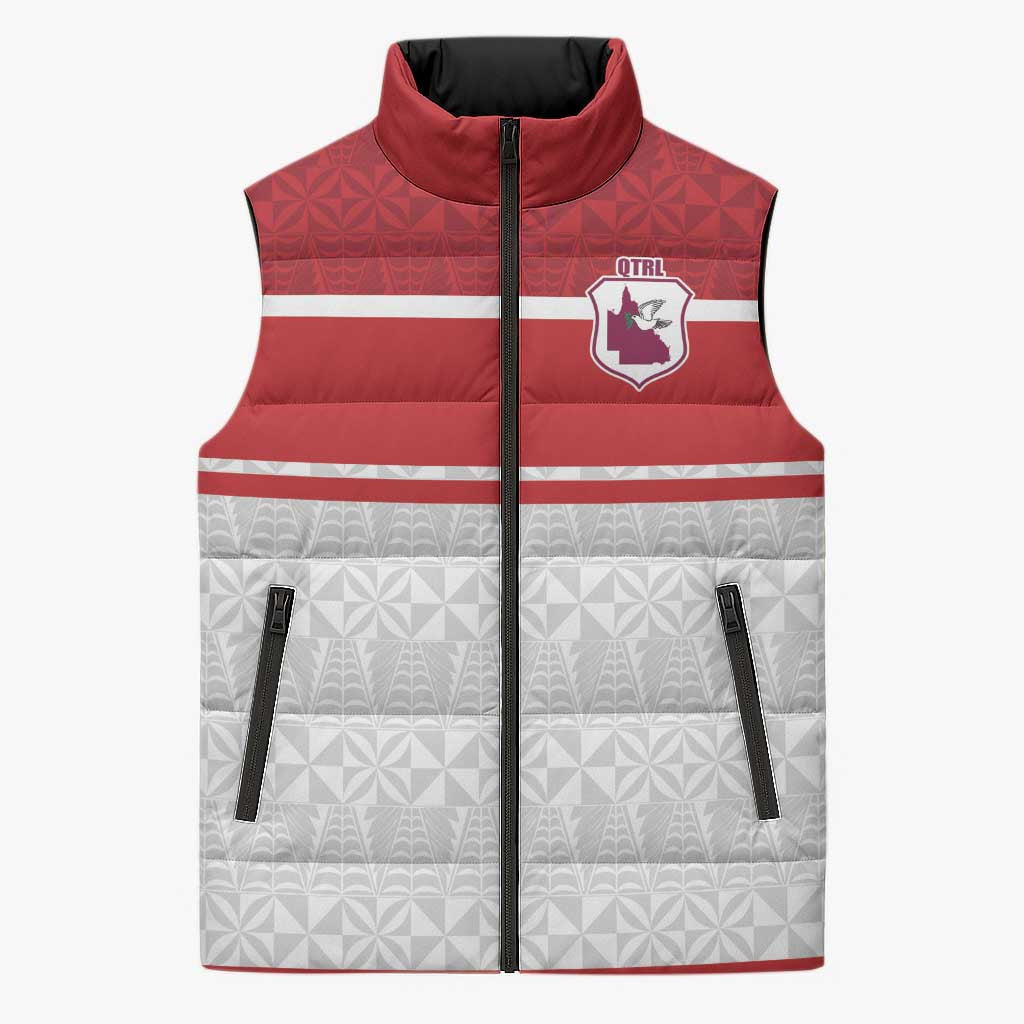Queensland Tonga Custom Sleeveless Puffer Jacket QLD with Tongan Ngatu Pattern LT9 Unisex Red - Polynesian Pride