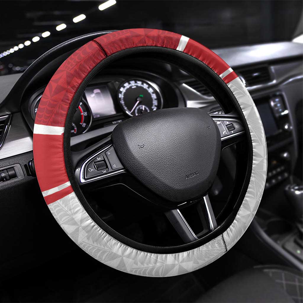 Queensland Tonga Steering Wheel Cover QLD with Tongan Ngatu Pattern LT9 Universal Fit Red - Polynesian Pride