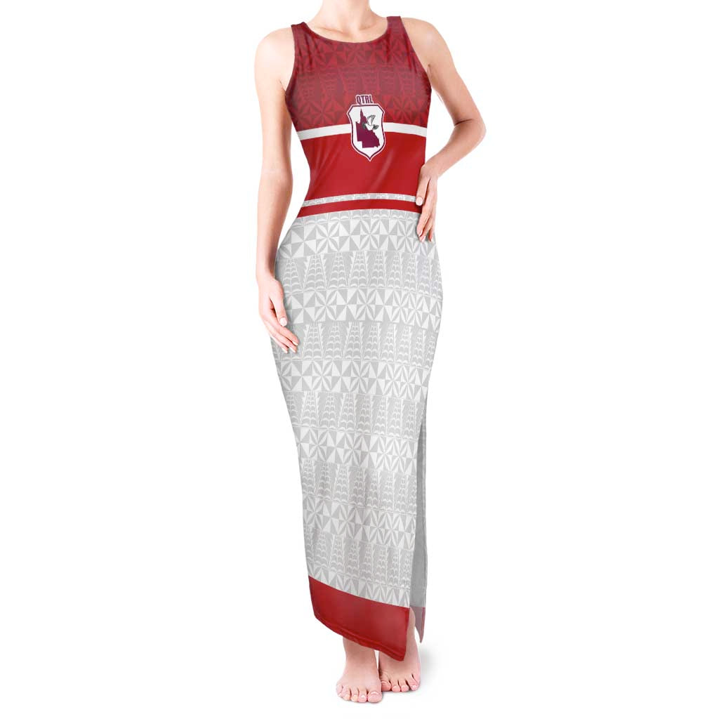 Queensland Tonga Custom Tank Maxi Dress QLD with Tongan Ngatu Pattern LT9 Women Red - Polynesian Pride