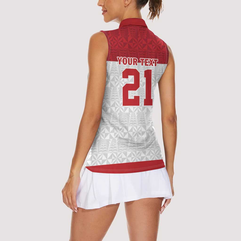 Queensland Tonga Custom Women Sleeveless Polo Shirt QLD with Tongan Ngatu Pattern