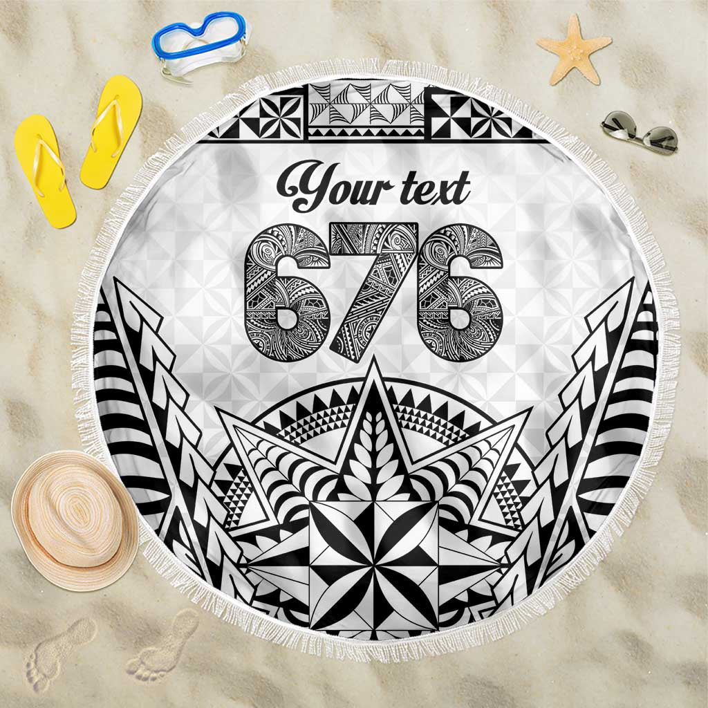 Personalised Tonga 676 Beach Blanket - Tribal Kupesi Ngatu Unique LT9 One Size 150cm White - Polynesian Pride