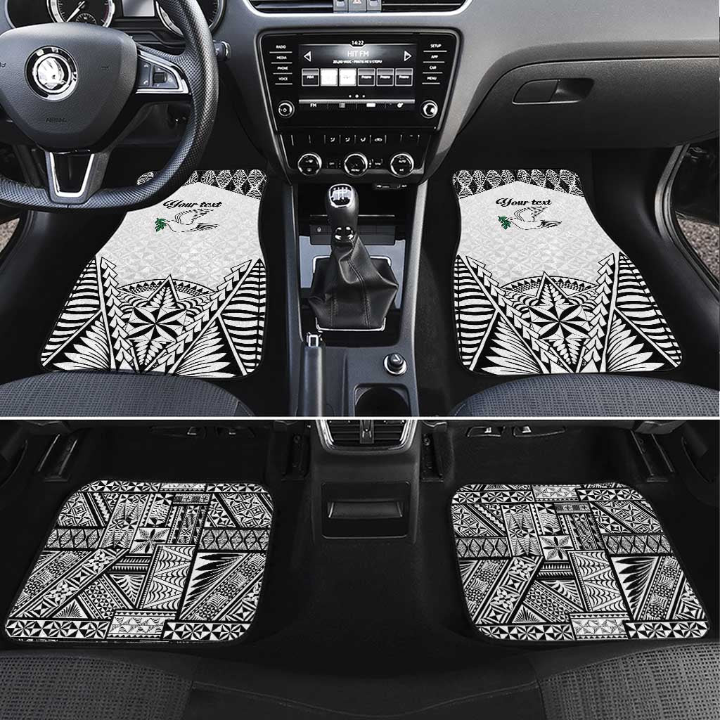 Personalised Tonga 676 Car Mats Tribal Kupesi Ngatu Unique LT9 Set 4pcs White - Polynesian Pride