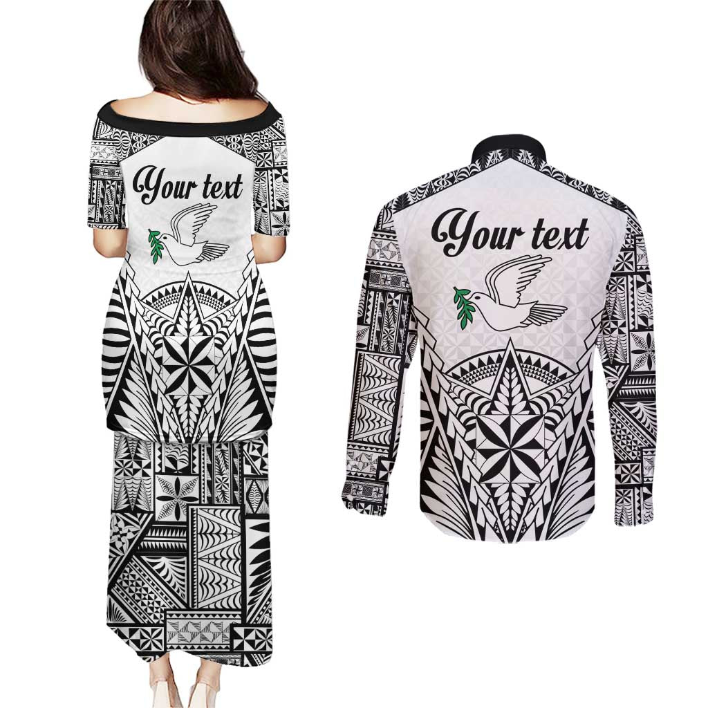 Personalised Tonga 676 Couples Matching Puletasi and Long Sleeve Button Shirt Tribal Kupesi Ngatu Unique LT9 - Polynesian Pride