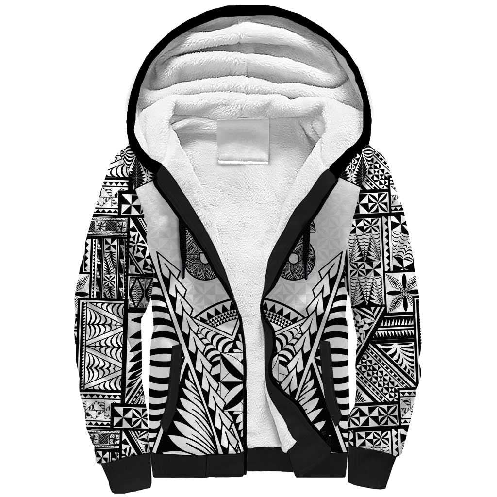 Personalised Tonga 676 Sherpa Hoodie - Tribal Kupesi Ngatu Unique LT9 Unisex White - Polynesian Pride