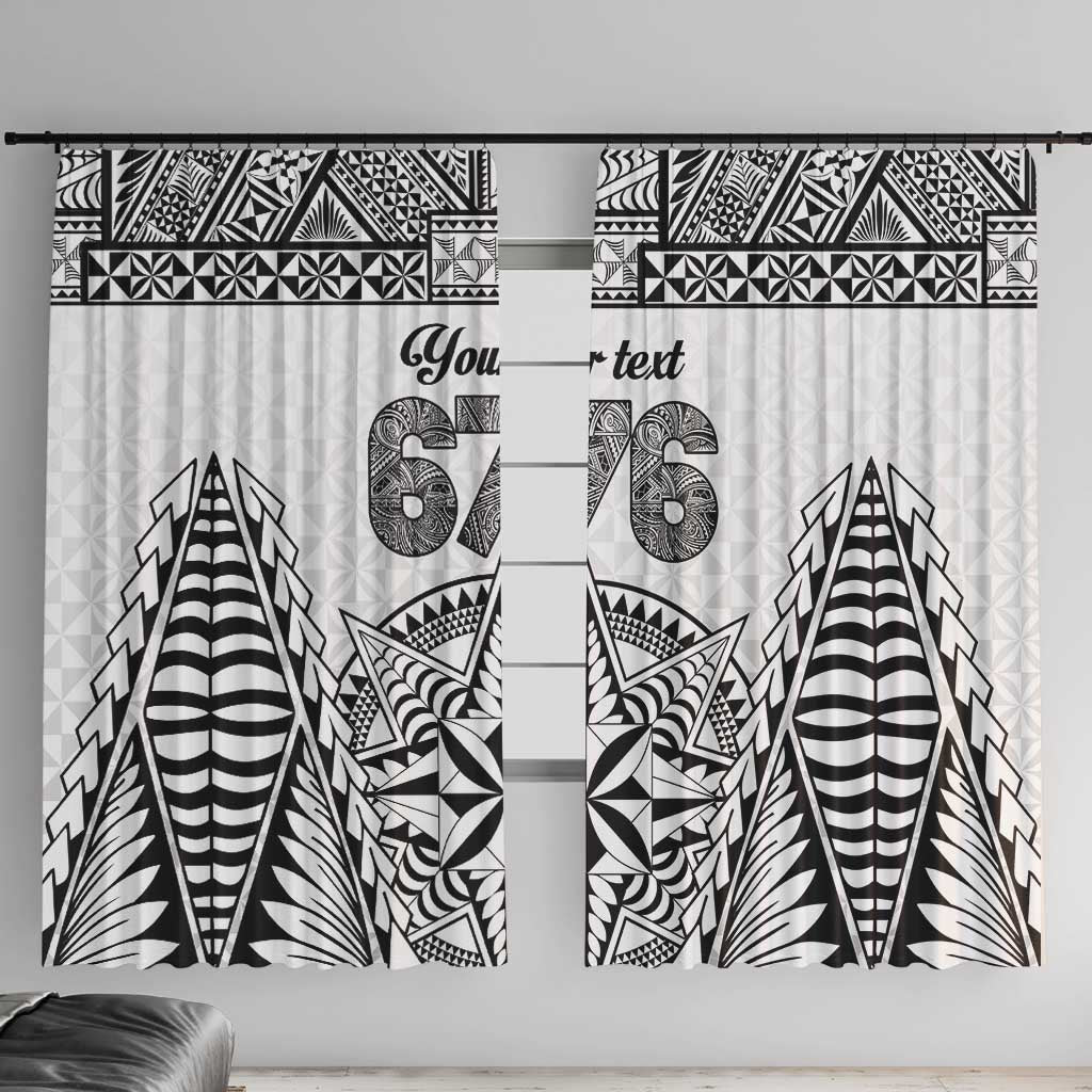 Personalised Tonga 676 Window Curtain Tribal Kupesi Ngatu Unique LT9 With Hooks White - Polynesian Pride