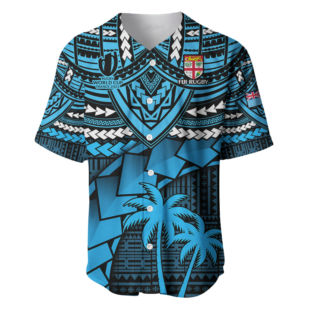 Fiji Rugby Baseball Jersey Go Fijian Tapa Arty with World Cup Vibe LT9 Blue - Polynesian Pride