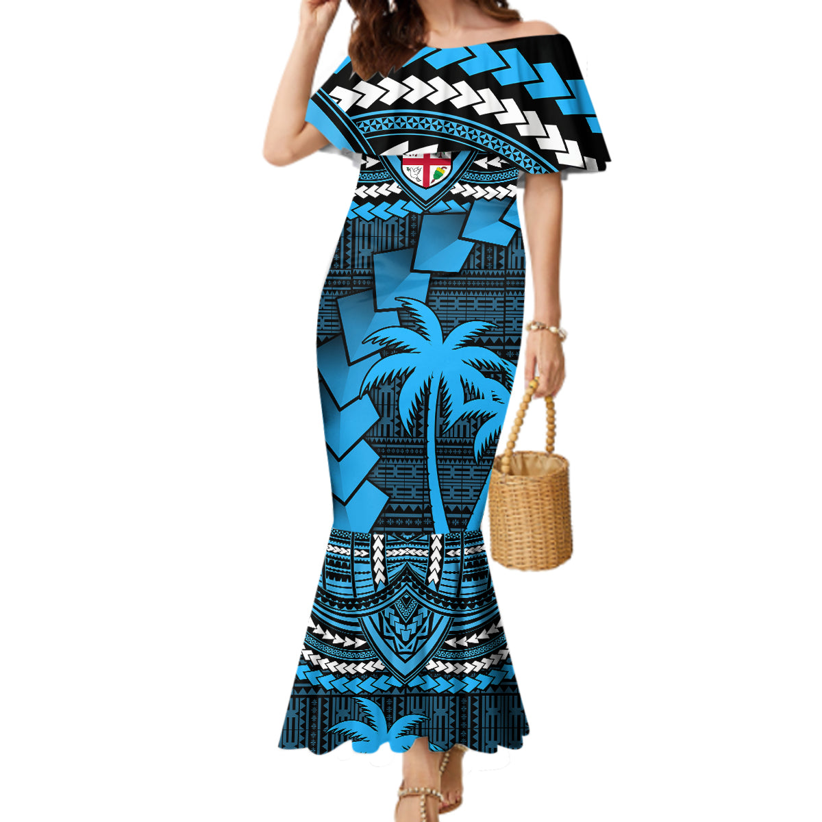 Fiji Rugby Mermaid Dress Go Fijian Tapa Arty with World Cup Vibe LT9 Women Blue - Polynesian Pride