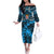 Fiji Rugby Off The Shoulder Long Sleeve Dress Go Fijian Tapa Arty with World Cup Vibe LT9 Women Blue - Polynesian Pride