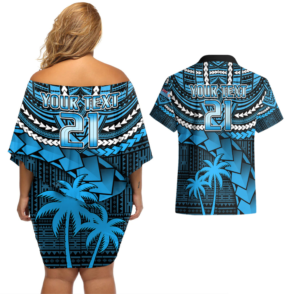 Custom Fiji Rugby Couples Matching Off Shoulder Short Dress and Hawaiian Shirt Go Fijian Tapa Arty with World Cup Vibe LT9 - Polynesian Pride