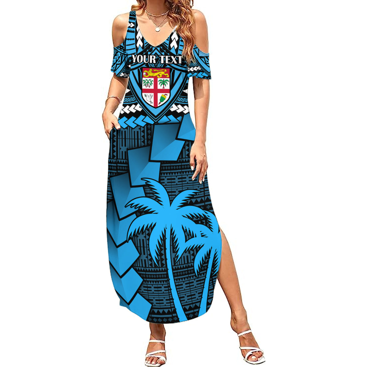 Custom Fiji Rugby Summer Maxi Dress Go Fijian Tapa Arty with World Cup Vibe LT9 Women Blue - Polynesian Pride