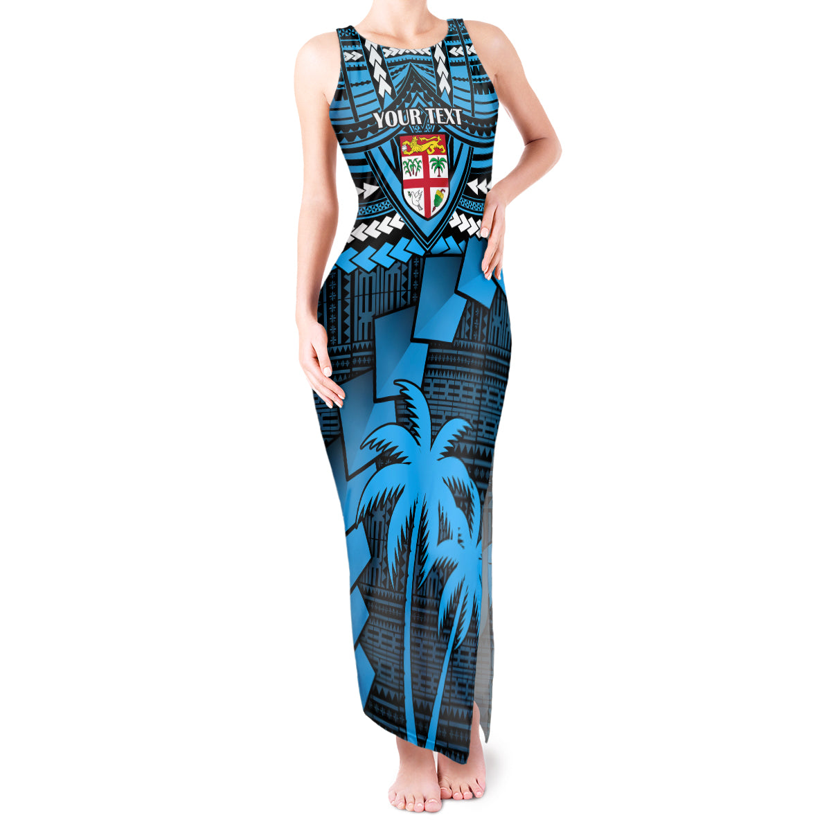 Custom Fiji Rugby Tank Maxi Dress Go Fijian Tapa Arty with World Cup Vibe LT9 Women Blue - Polynesian Pride