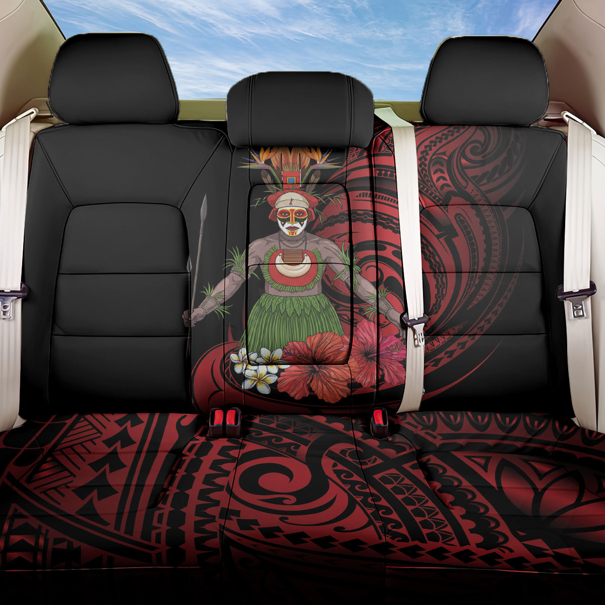 Huli Wigmen Tribe Hela Province Back Car Seat Cover Papua New Guinea Indigenous Pattern LT9 One Size Black - Polynesian Pride