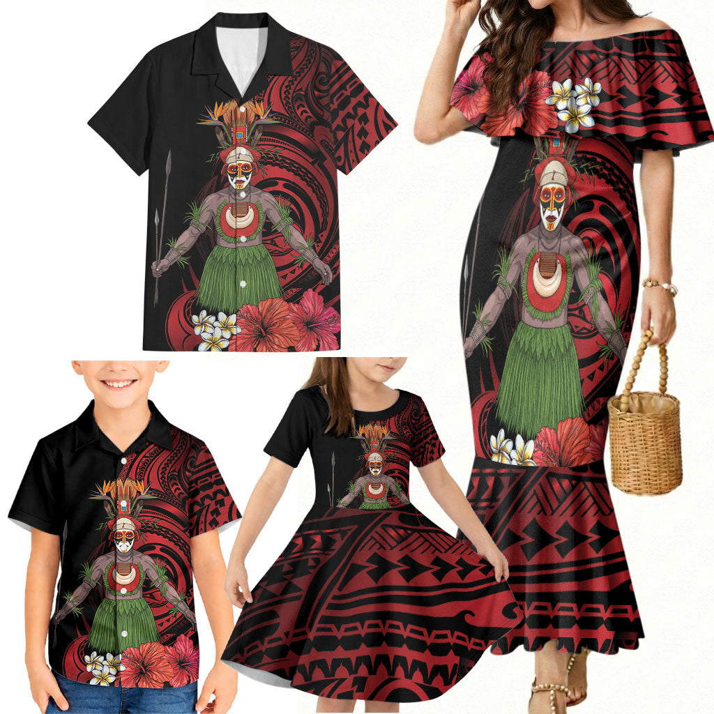 Huli Wigmen Tribe Hela Province Family Matching Mermaid Dress and Hawaiian Shirt Papua New Guinea Indigenous Pattern LT9 - Polynesian Pride