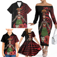 Huli Wigmen Tribe Hela Province Family Matching Off The Shoulder Long Sleeve Dress and Hawaiian Shirt Papua New Guinea Indigenous Pattern LT9 - Polynesian Pride