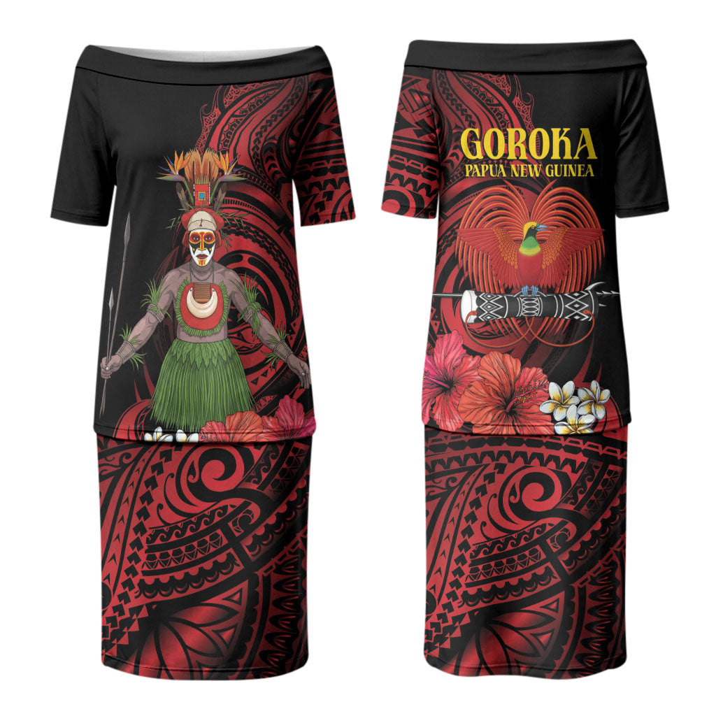 Huli Wigmen Tribe Hela Province Family Matching Puletasi and Hawaiian Shirt Papua New Guinea Indigenous Pattern LT9 Mom's Dress Black - Polynesian Pride