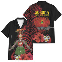 Huli Wigmen Tribe Hela Province Family Matching Puletasi and Hawaiian Shirt Papua New Guinea Indigenous Pattern LT9 Dad's Shirt - Short Sleeve Black - Polynesian Pride