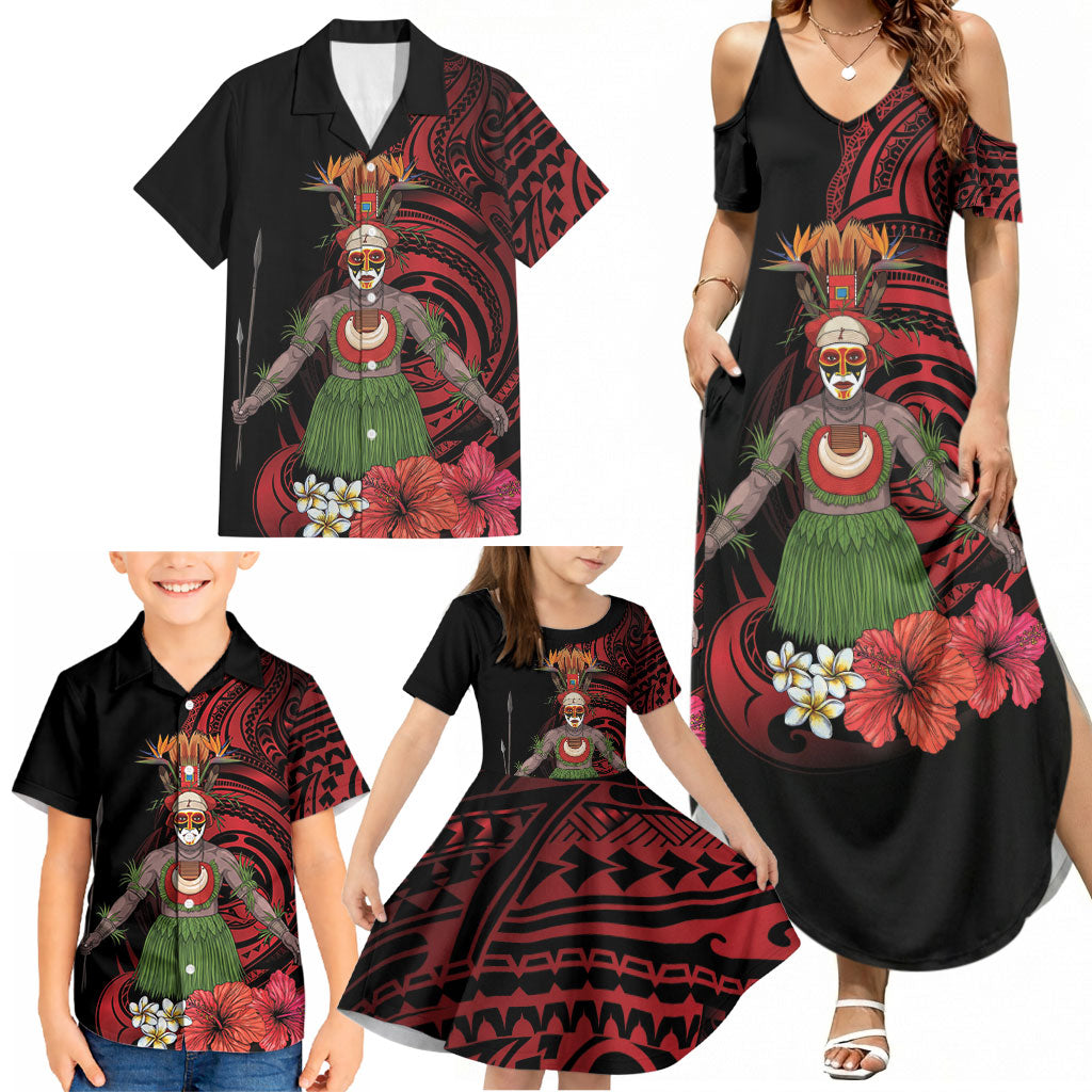 Huli Wigmen Tribe Hela Province Family Matching Summer Maxi Dress and Hawaiian Shirt Papua New Guinea Indigenous Pattern LT9 - Polynesian Pride