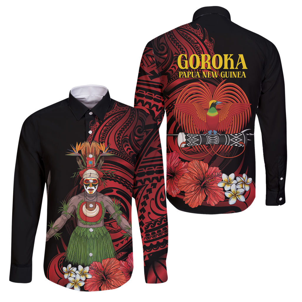 Huli Wigmen Tribe Hela Province Family Matching Summer Maxi Dress and Hawaiian Shirt Papua New Guinea Indigenous Pattern LT9 Dad's Shirt - Long Sleeve Black - Polynesian Pride