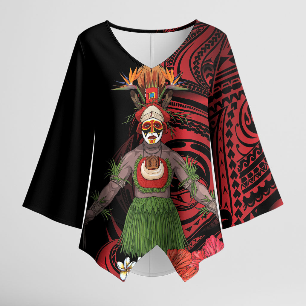 Huli Wigmen Tribe Hela Province Kimono Sleeve Blouse Papua New Guinea Indigenous Pattern LT9 Female Black - Polynesian Pride