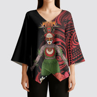 Huli Wigmen Tribe Hela Province Kimono Sleeve Blouse Papua New Guinea Indigenous Pattern LT9 - Polynesian Pride