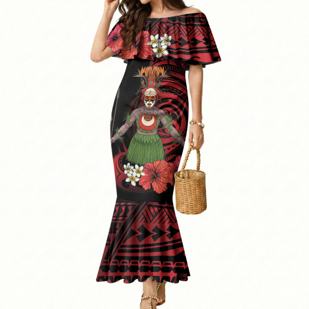 Huli Wigmen Tribe Hela Province Mermaid Dress Papua New Guinea Indigenous Pattern LT9 Women Black - Polynesian Pride