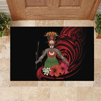 Huli Wigmen Tribe Hela Province Rubber Doormat Papua New Guinea Indigenous Pattern LT9 Black - Polynesian Pride